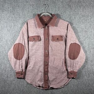 Free People Dusty Rose Pink Button-Down Shacket with Elbow Patches